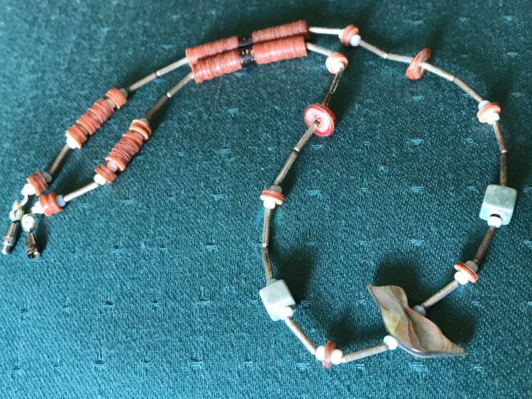 abalone fish, 1970's beaded necklace, vintage beads